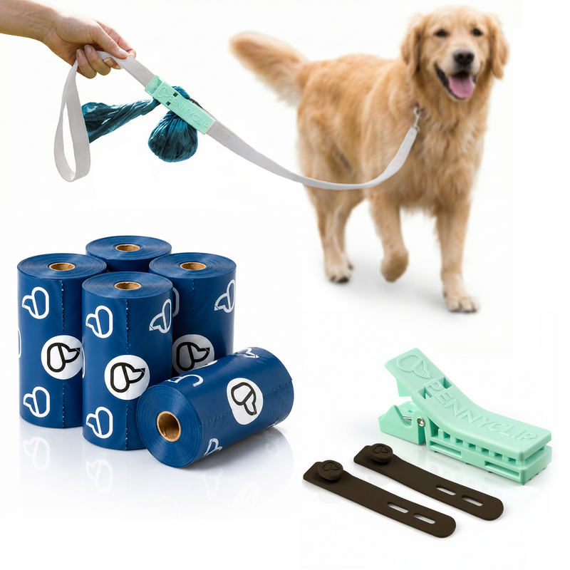 Pennyclip (Flat / Round Leash Version ) + Poop Bag Bundle (5 rolls)