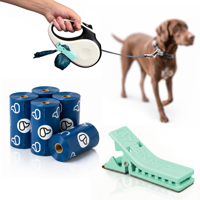 Pennyclip (Retractable Leash Version) + Poop Bag Bundle (5 rolls)
